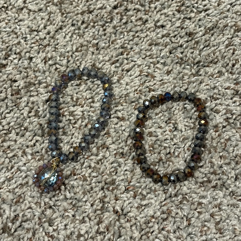 Faceted Crystal Stretch Bracelet Set - Iridescent Gray and Brown